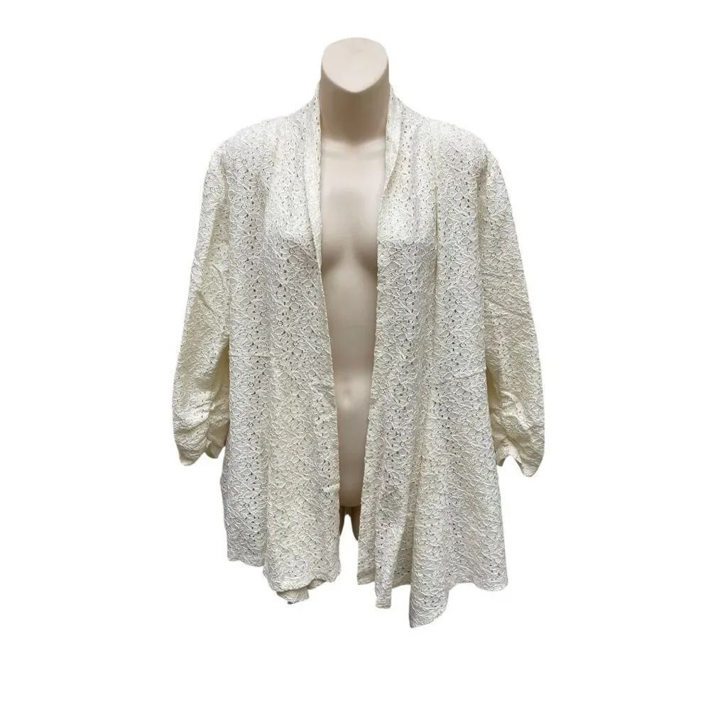 Style & Co Ivory Lace Kimono Cardigan Open Front Boho Layering XL NWT
